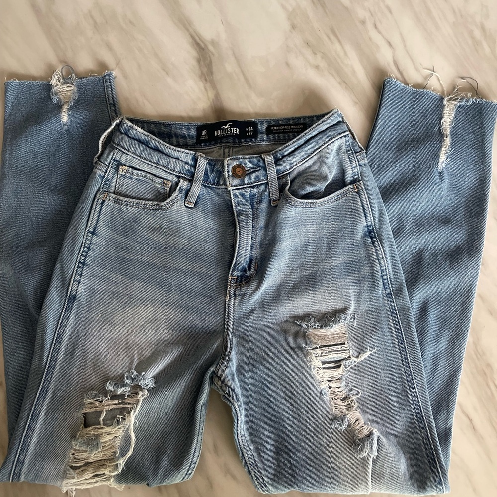 Hollister Blue High Rise Distressed Jeans